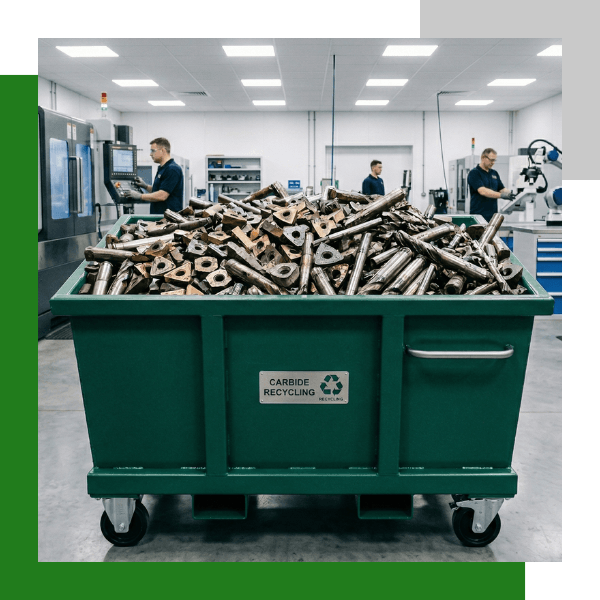 carbide inserts in a recycling container